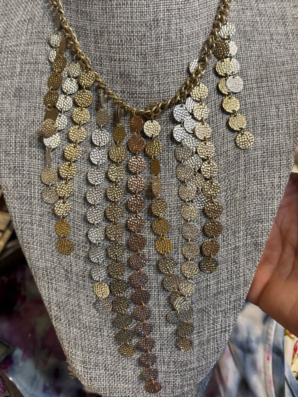 Gold and Silver Disc Fringe Necklace - Women Jewelry